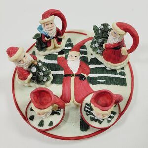 Vintage Youngs Christmas Santa Miniature Tea Set Holiday 1995 Resin